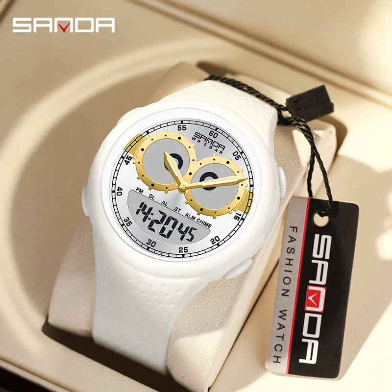 

Sanda 6118 Fashion Cool Design TPU Strap Relojes For Men Stainless Steel Back Analog Digital Movement Electronic Hand Watch