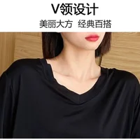 150kg Extra Large Size Summer Loose Home Dress with Pocket Thin V-neck Short Sleeved Pajamas Solid Long Loungewear Plus Size 3XL - Image 3