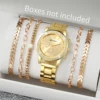 6PCs/Set Women's Watch Fashion Three Eye Dial Stainless Steel Strap Simple Quartz Watch Set with Gold Bracelet 1