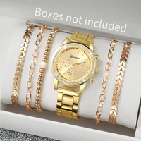 6PCs/Set Women's Watch Fashion Three Eye Dial Stainless Steel Strap Simple Quartz Watch Set with Gold Bracelet 1