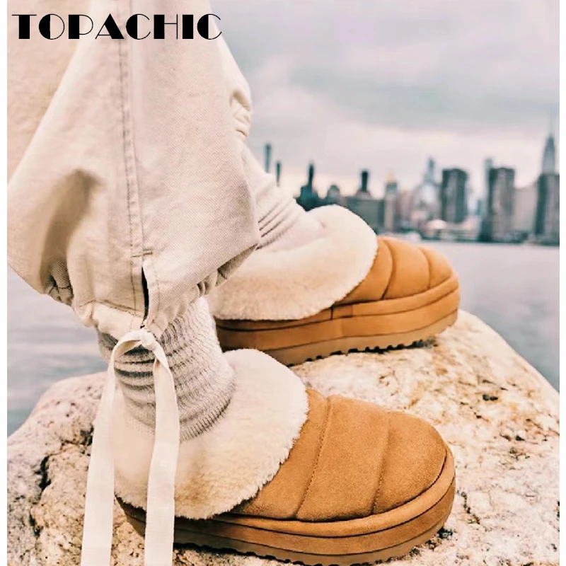 

12.22 TOPACHIC Women's Height Increasing Snow Boots Round Toe Sewing Cow Suede Wool Lining Keep Warm Casual Ankle Boots