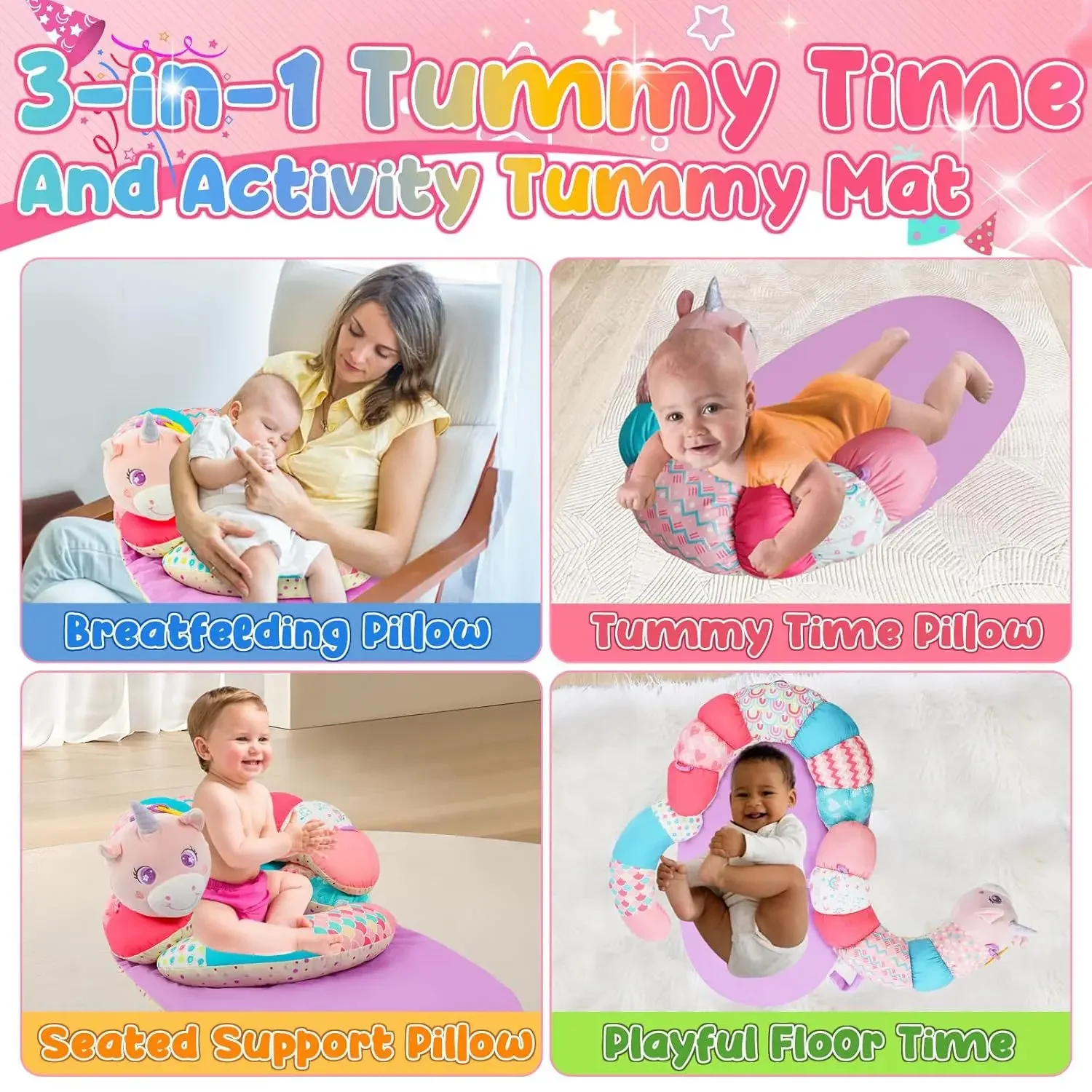 Baby Pillow Tummy Time Toy Lying Pillow High Contrast Baby Sensory Toy Double-Sided Pillows Training Gifts Birthday Head-up Mats