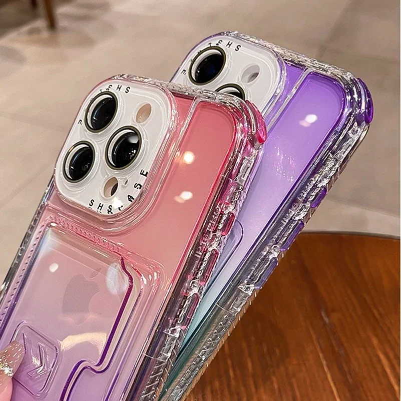 Luxury Gradient Color Clear Wallet Card Slot Shockproof Phone Case