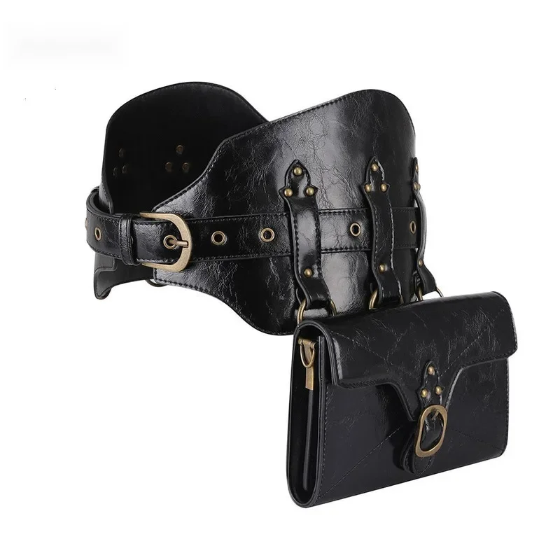 

European and American New Fashion Advanced Steampunk PU Leather Women's Bag Cool Girl Outdoor Retro Personalized Waist Bag