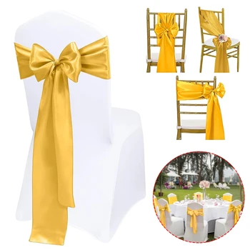 Ceintures de chaise en Satin pour mariage, nœuds, rubans de chaise améliorés, pliables, pour Banquet de mariage, fête de noël, douche, événements, décoration 1