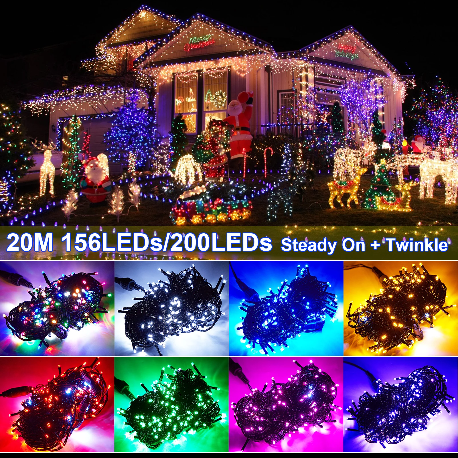 Fairy String Lights Fairy Lights 20M Black Wire 156/200 LED Garlands Christmas Tree Decoration for Wedding Party Outdoor Indoor EU UK Plug