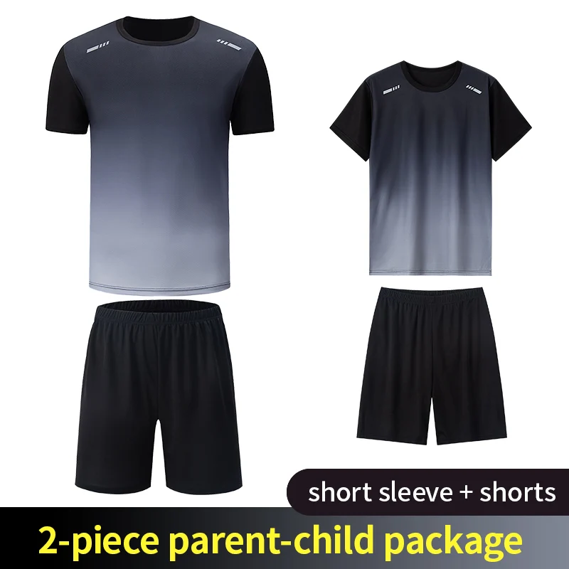 2-Piece Teenagers To Adults Parent-child Quick-drying Short-sleeved Sports Suit Men's Casual Round Neck Shirt Elastic Waist Pant 5