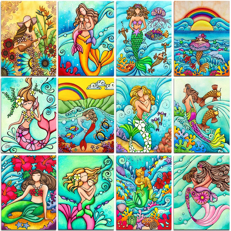 

Full Square Beach Scenery Diamond Painting Embroidery 5D Diy Round Cartoon Mermaid Mosaic Cross Stitch Kit Rhinestone Home Decor