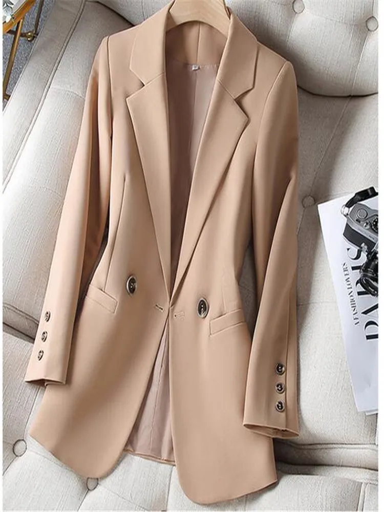 Khaki Suit Women's Coat Spring Autumn 2024 New Fashion Korean Long Sleeve Blazers Woman Jacket Casual Office Ladies Blazer Tops
