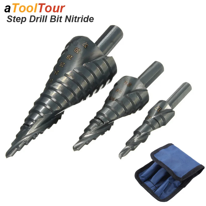 Step Drill Bit Set Nitrogen Nitride High Speed Steel Spiral For Metal Wood Conical Cone Hole Cutter Core Stainless Steel Sheet