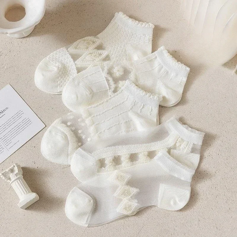 New 6 Pairs of Ppring and Summer Comfortable and Lovely Transparent Sea Glass Silk Crystal Socks2024