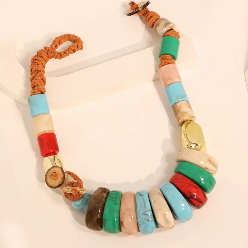 Handmade Statement Boho Necklace with Colorful Beads
