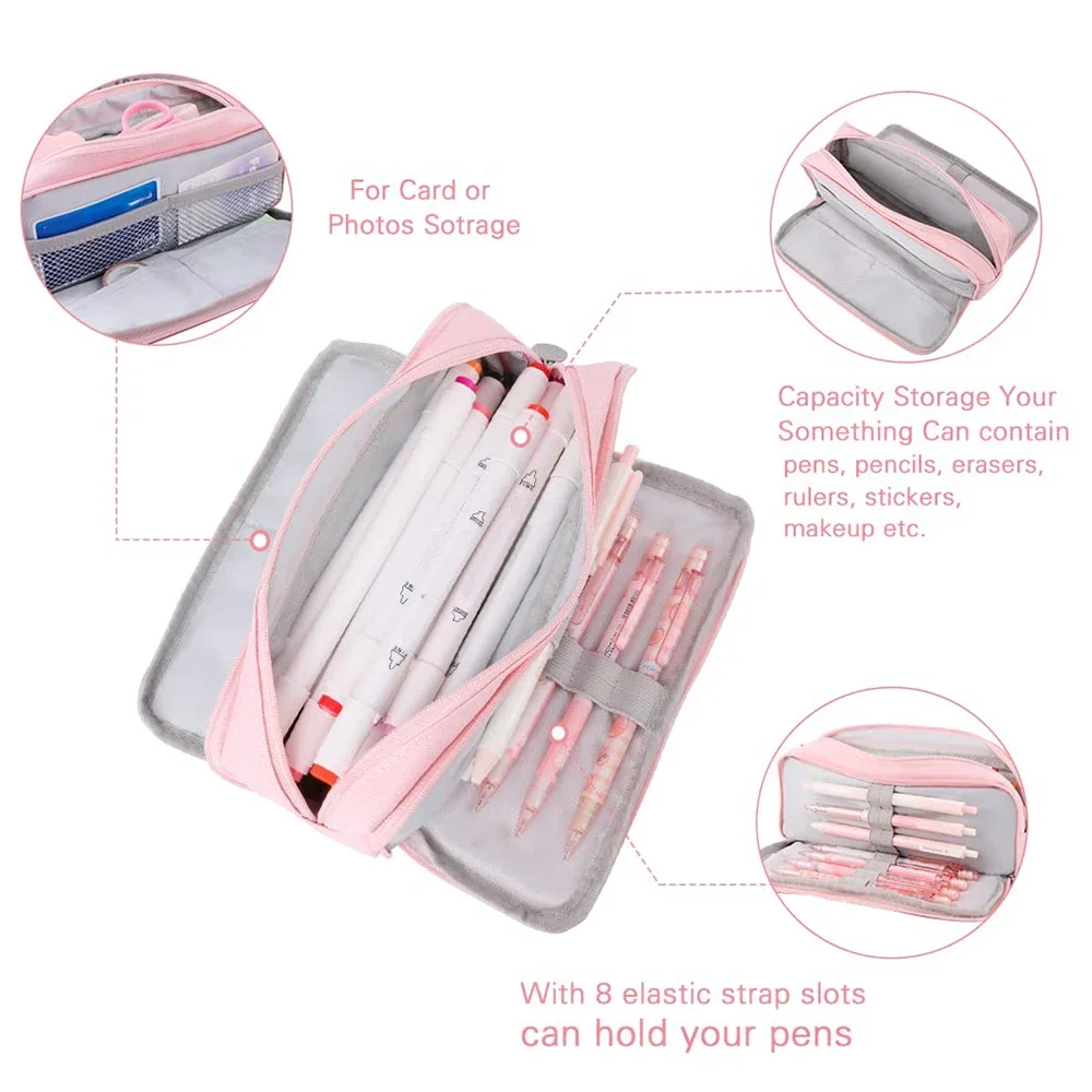 Spacious Multi-Compartment Pencil Pouch - Double-Sided Access for Student Desk Organization