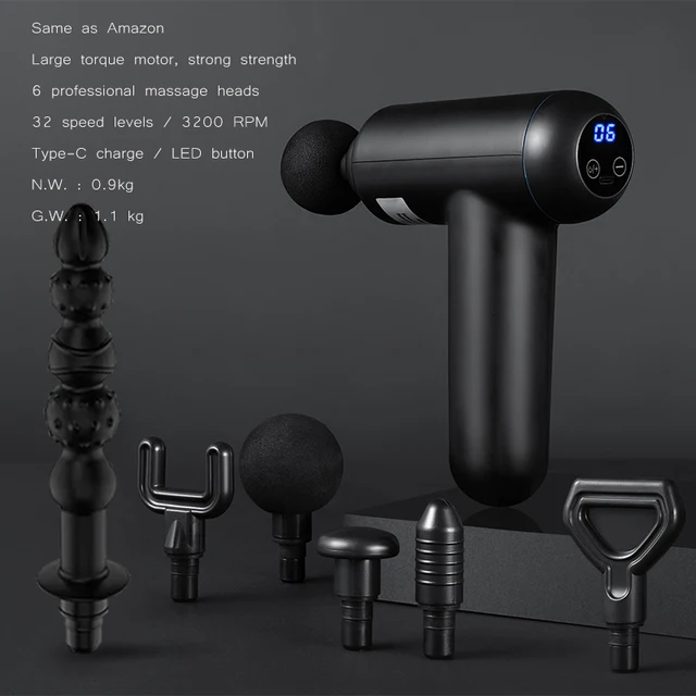 32 speed levels Electric massage Gun Slimming Body Neck back foot leg shoulder Massager Muscle Fascia Gun percussion massagers Black J03-6 heads