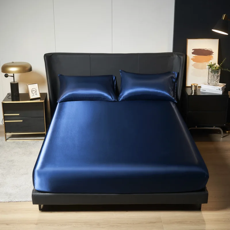 New light luxury simulated silk satin mattress silk bedspread single piece bed cover queen mattress protective cover 5