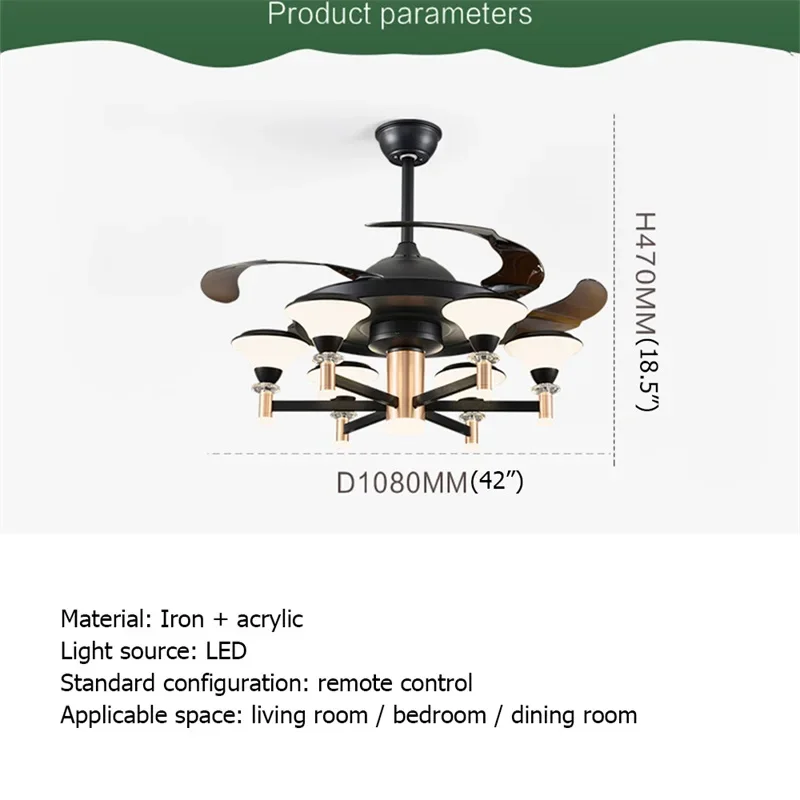 Hongcui Modern Ceiling Fan With Light And Control LED Home Decorative For Living Room Dining Room Bedroom Restaurant