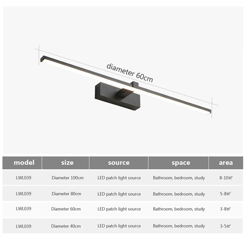 Modern LED Wall Lamp Bathroom Hardware Wall Lights Three Color Lights Aluminum Made Vanity Mirror Line Lights