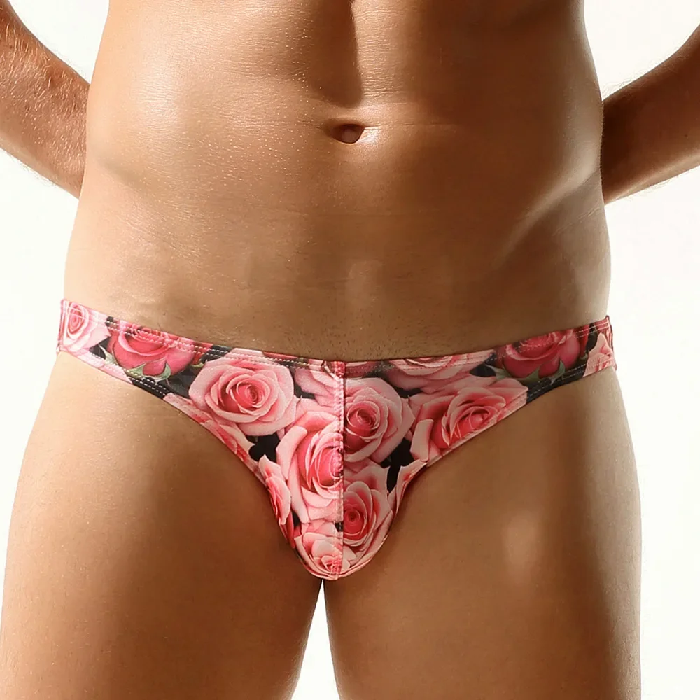 Sexy Rose Bikini Underwear Men Briefs Low Waist Swimwear Man Swimsuit Swim Wear Swimming Trunks Slip Beach Bathing Suit Wear