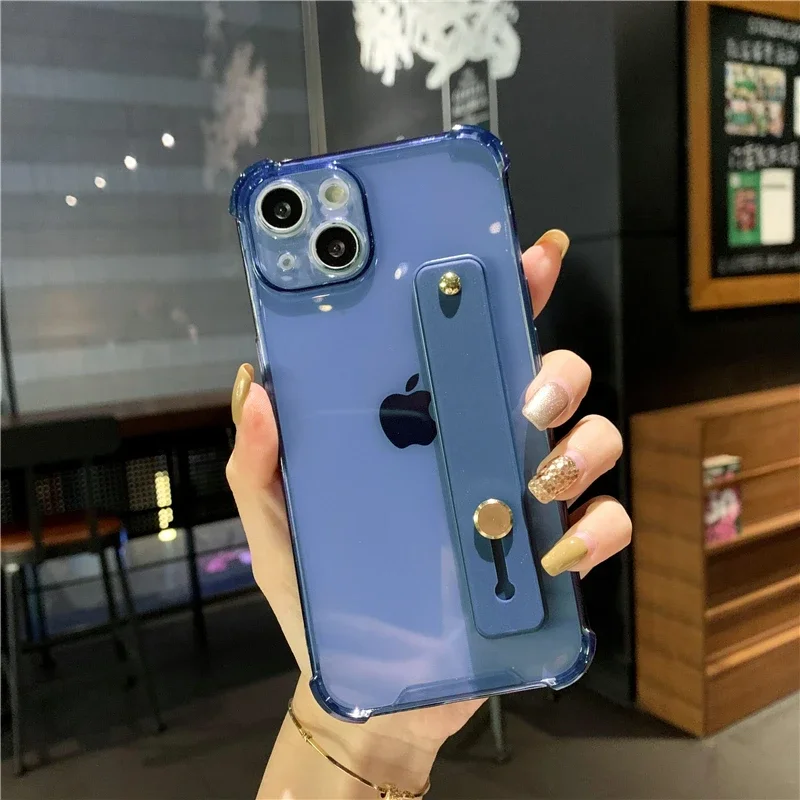 Clear Shockproof Wrist Strap Holder Phone Case with Soft Cover