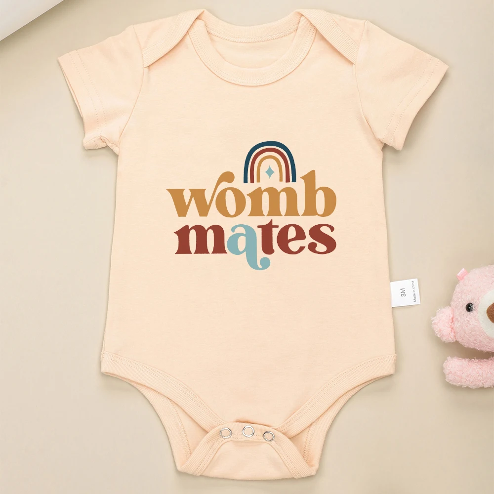 Cute Funny Twin Baby Boys Girls Clothes Womb Mates A B Fashion Newborn Onesie Pajamas Cotton Comzy Infant Outfits Bodysuits 6