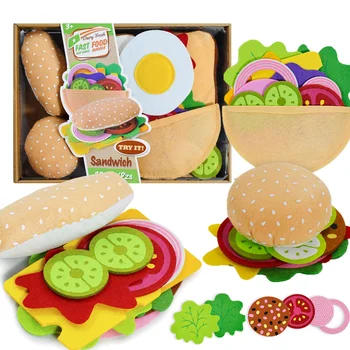 28PCS Felt  Combination Kitchen Food Toy Set Soft Hamburger Sandwich for Kids House Pretend Play Kitchen Toys Chirstmas Gifts 1