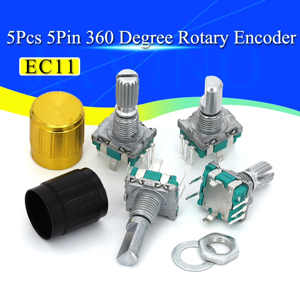 5PCS-LOT-20-Position-360-Degree-Rotary-Encoder-EC11-w-Push-Button-5Pin ...
