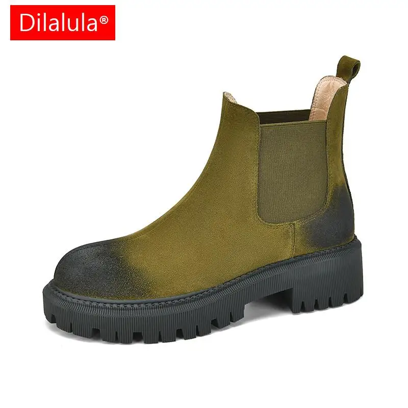 

Dilalula 2024 Women Ankle Boots Autumn Winter Thick Heels Round Toe Classic Concise Cow Suede Leather Shoes Woman Working Casual