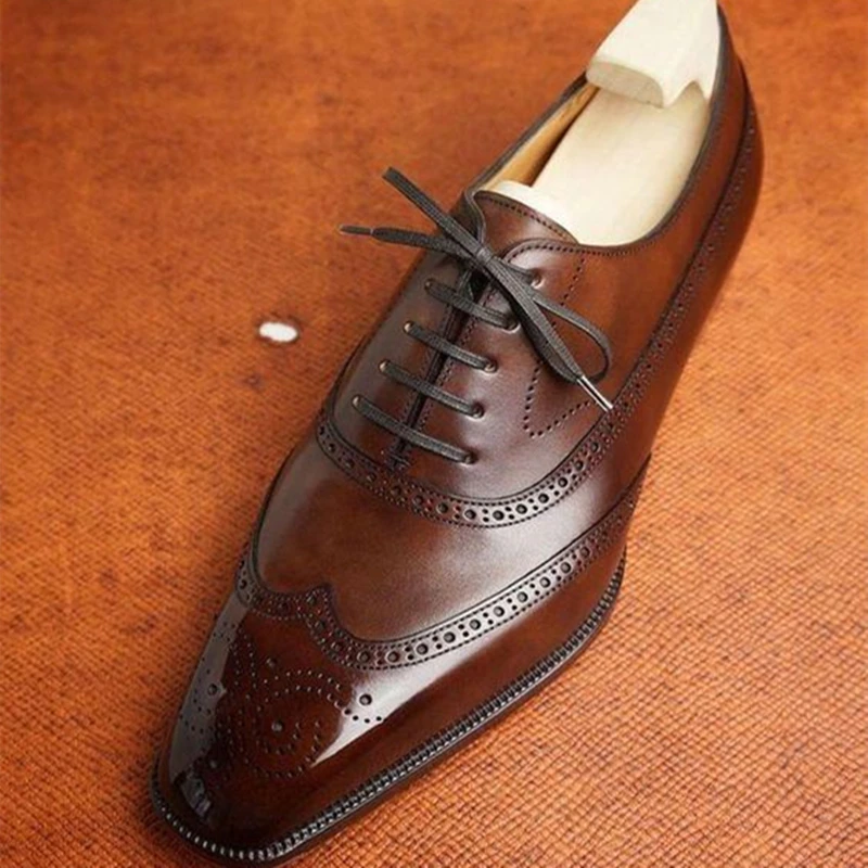 BrogueShoesofMenBrownBlackHandmadeMenDressShoesRoundToeLace