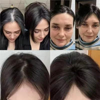 Topper de cheveux naturels sans clip pour le front, avec fixation magique, volume léger, pour encadrement du visage, couvre-front large, franges aériennes, 10 pouces 25 cm 6