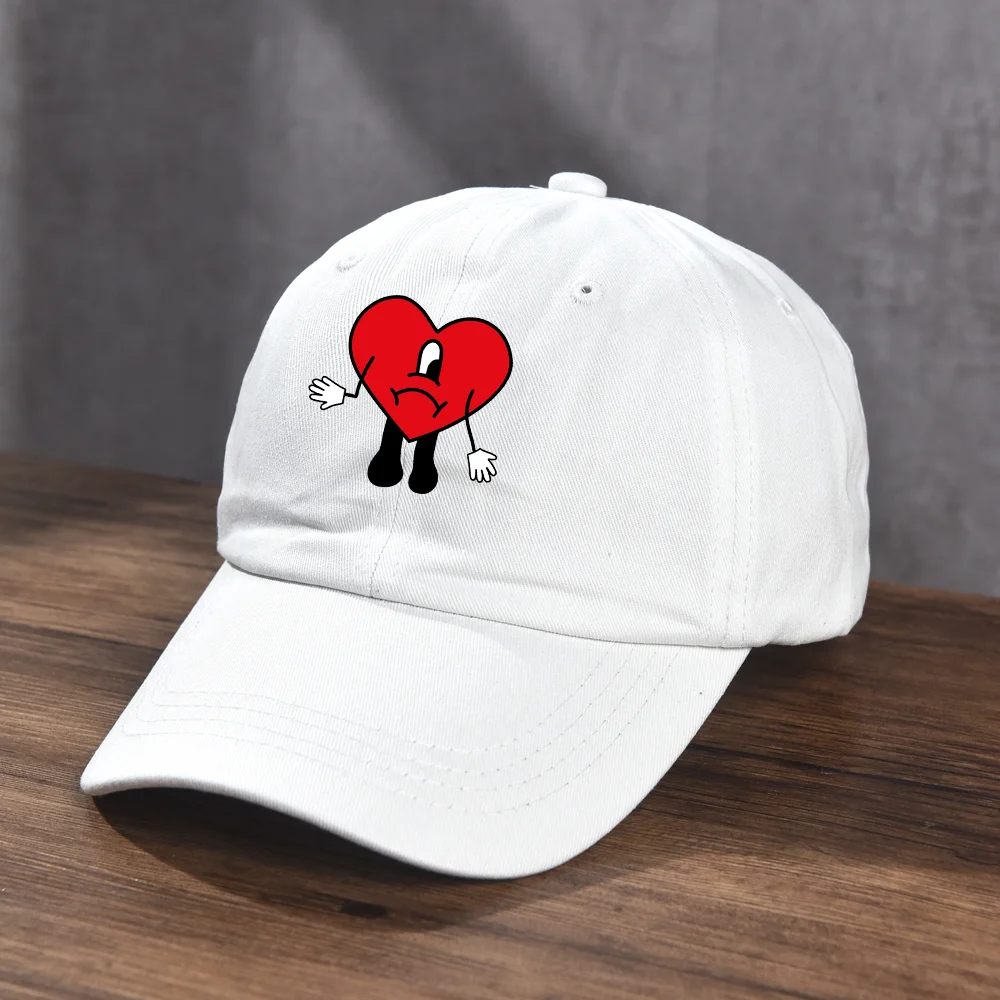 Bad Bunny Unisex Novelty Embroidered Adjustable Black Hat Embroidered Red  Heart Hat Trucker Hats Men Women