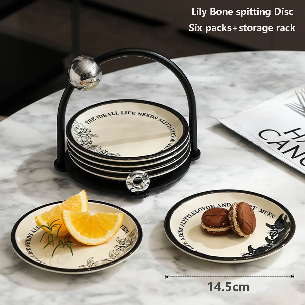 Light Luxury Ceramic Bone Plate Set Design With Ink Wash Style Multi-purpose Small Plate Household Fruit