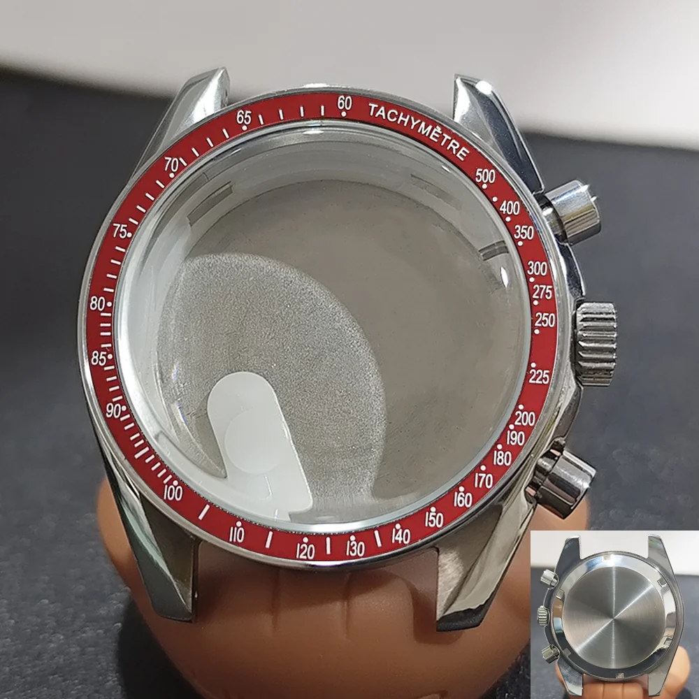 Moon Phase Chronograph Watch Case - 39.7MM Stainless Steel with Moon Pattern Back