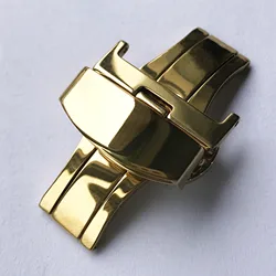 Stainless Steel Butterfly Buckle Polished Watch Strap with Button Lock Clasp - 10mm (Gold)