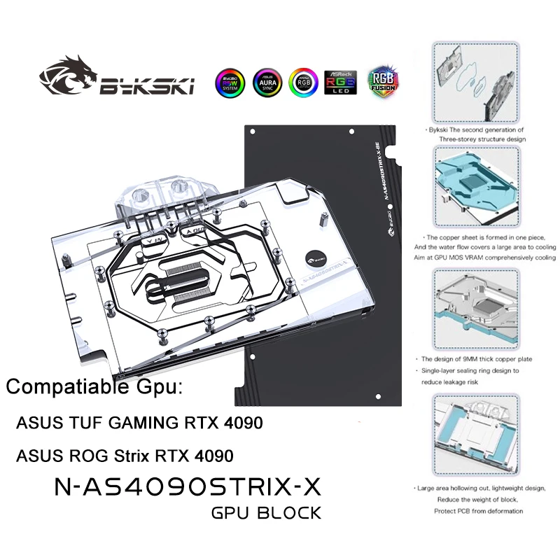 

Bykski RTX4090 VGA Water Cooler with Blackplate for ASUS ROG Strix / TUF 4090 GPU Water Cooling Block, RGB/ARGB N-AS4090STRIX-X