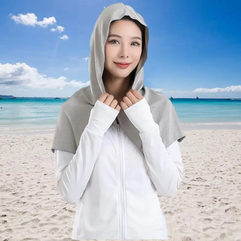 Asciugamano Rinfrescante Con Cappuccio Leggero – Protezione UV Per Sport, Trekking E Spiaggia – 145x65 Cm