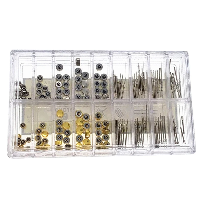 

170Pcs/Box Watch Crown Parts Replacement Assorted Dome Flat Head Watch Accessories Repair Tool Kit Accessories Tool Kits