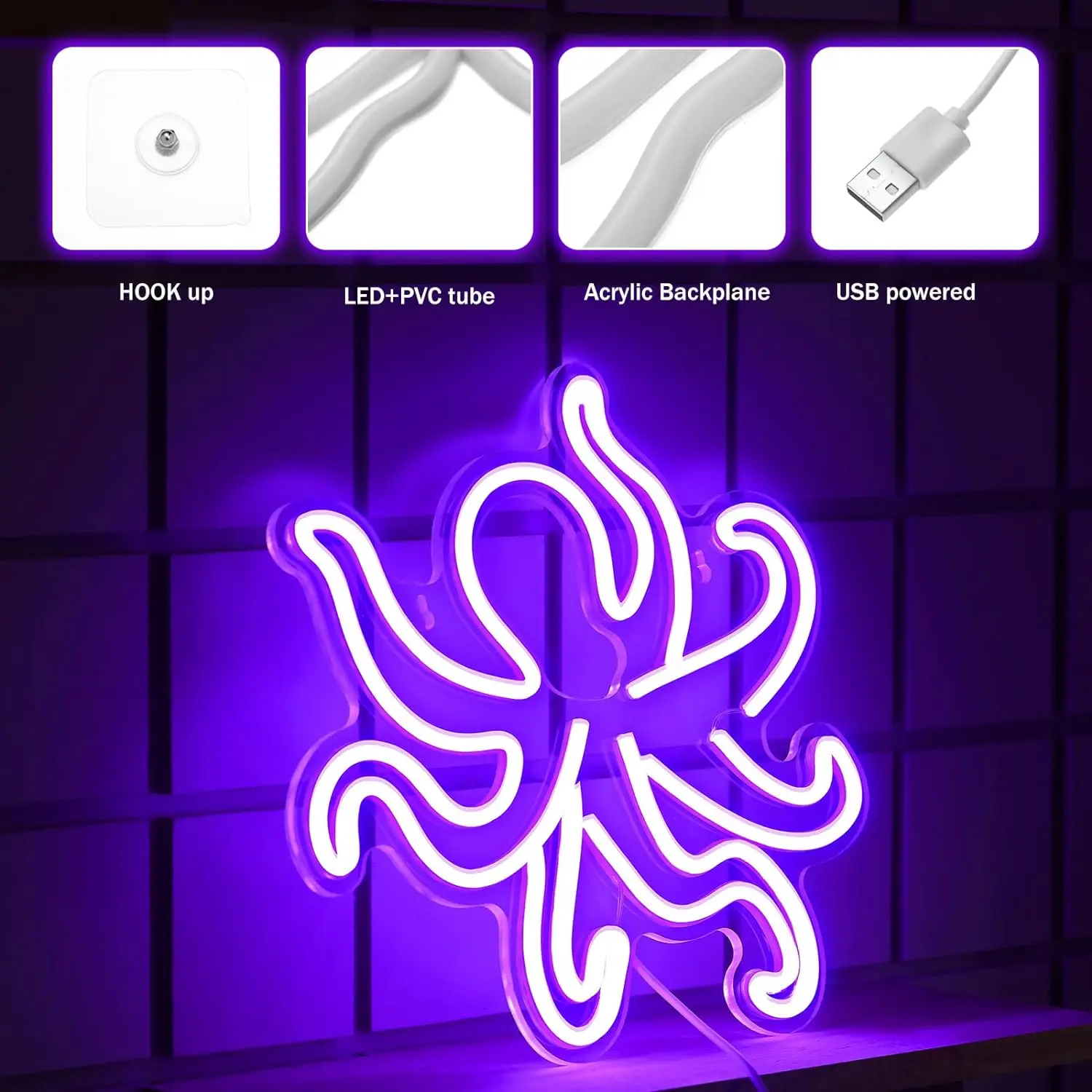 Octopus Neon Ocean Showroom LED Neon USB Powered Acrylic Wall Decoration Kids Bedroom Boys Room Playroom
