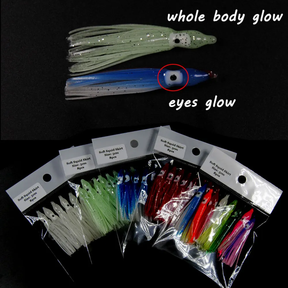 50PCS Glow Squid Skirt Fishing Lures - Soft Plastic Trolling Baits For Bass, Trout, Saltwater