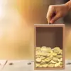 Wooden Piggy Bank 6 Inch Money Box Clear Window Photo Frame Tip Jar Wood Acrylic Compact Gift Families Friends 4