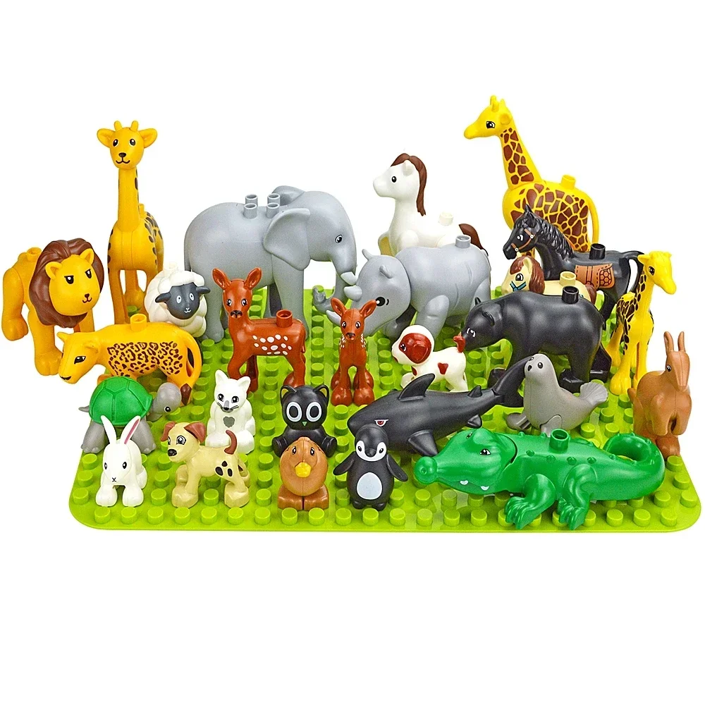 Duploes Bulk Big Size Building Blocks Animals Pet Tiger Panda Rabbits Lion Dolphin Model Farm Zoo Compatible Education Toys 1
