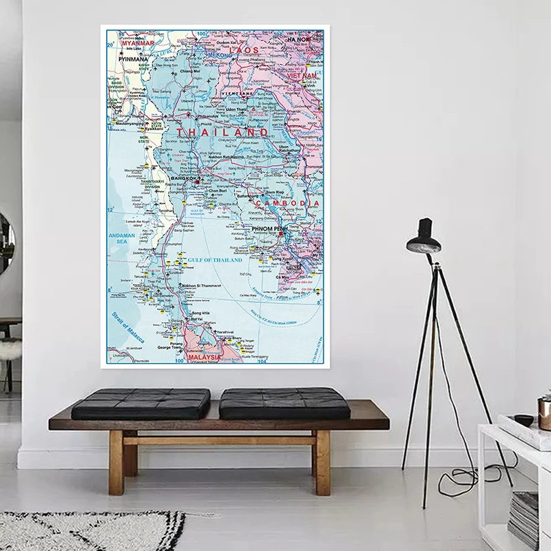 150*225cm Map of The Thailand Non-woven Canvas Painting Wall Art Print Unframed Poster Living Room Home Decor Office Supplies