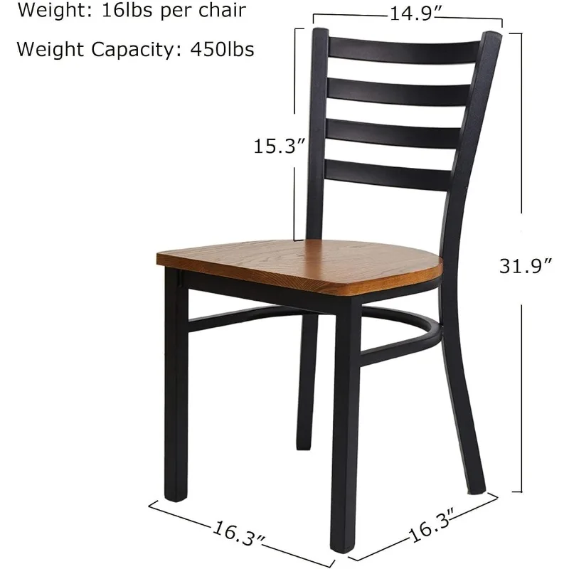 Heavy Duty Metal Dining Chair Set of 2, Commercial Stackable Chair with Wood Seat, 400 LBS Capacity for Restaurant, Dining Room 3