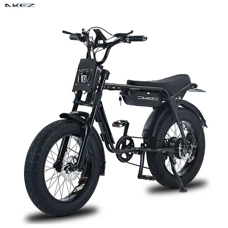 AKEZ Electric Bike Adults 20" Fat Tire 750W Motor Ebike Electric Mountain Snow Bike 48V 13AH Battery Front Fork Suspension