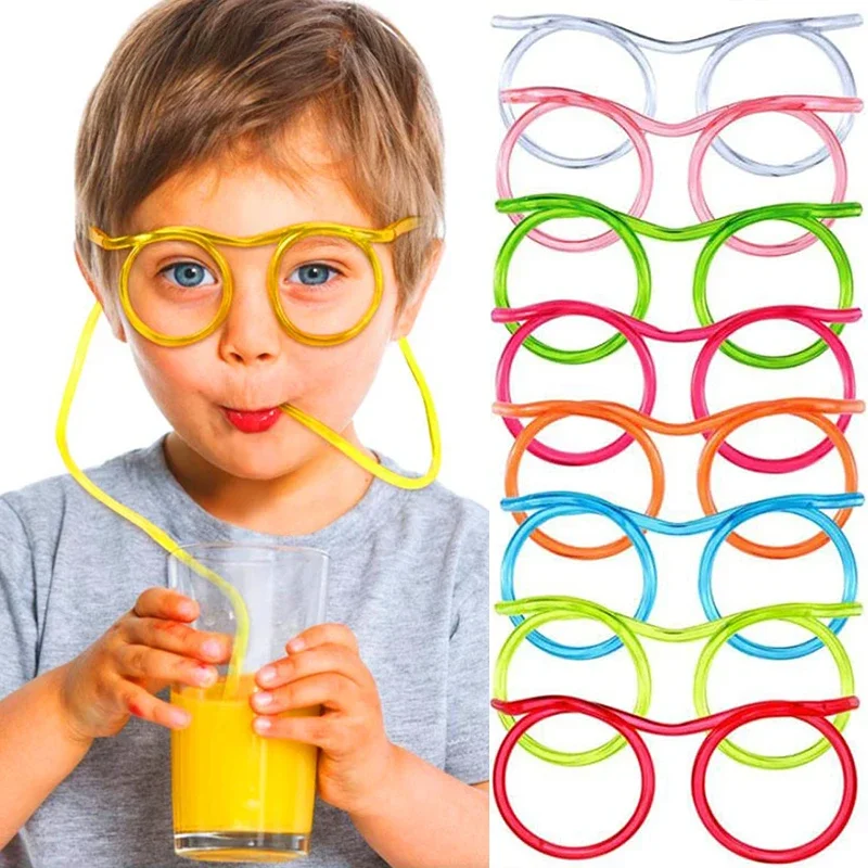 Funny Soft Glasses Straw Baby Flexible Drinking Tube Kids Crazy DIY Straws Creative Toys Children Birthday Party Toy Accessories drinking straw toys