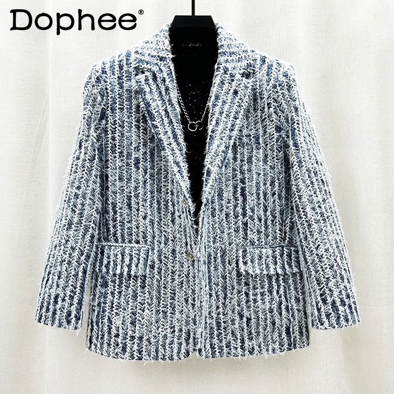 

Autumn Winter New Trendy Male Personalized Striped Suites Men's Fashionable Tailored Suites Long Sleeve Single-Breasted Coats