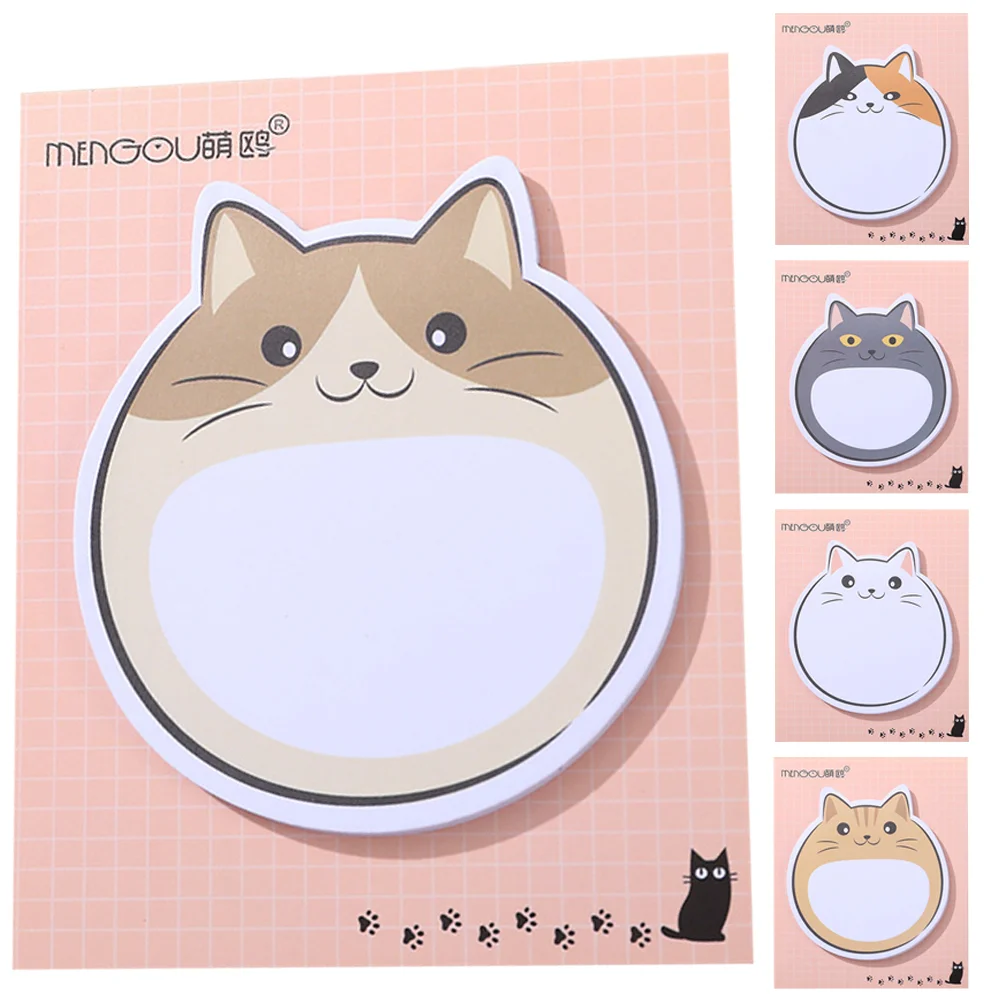 

5 Books Cartoon Cat Sticky Notes Office+supplies Compact Memo Pads Stationery Self-adhesive Paper Accessory Supply