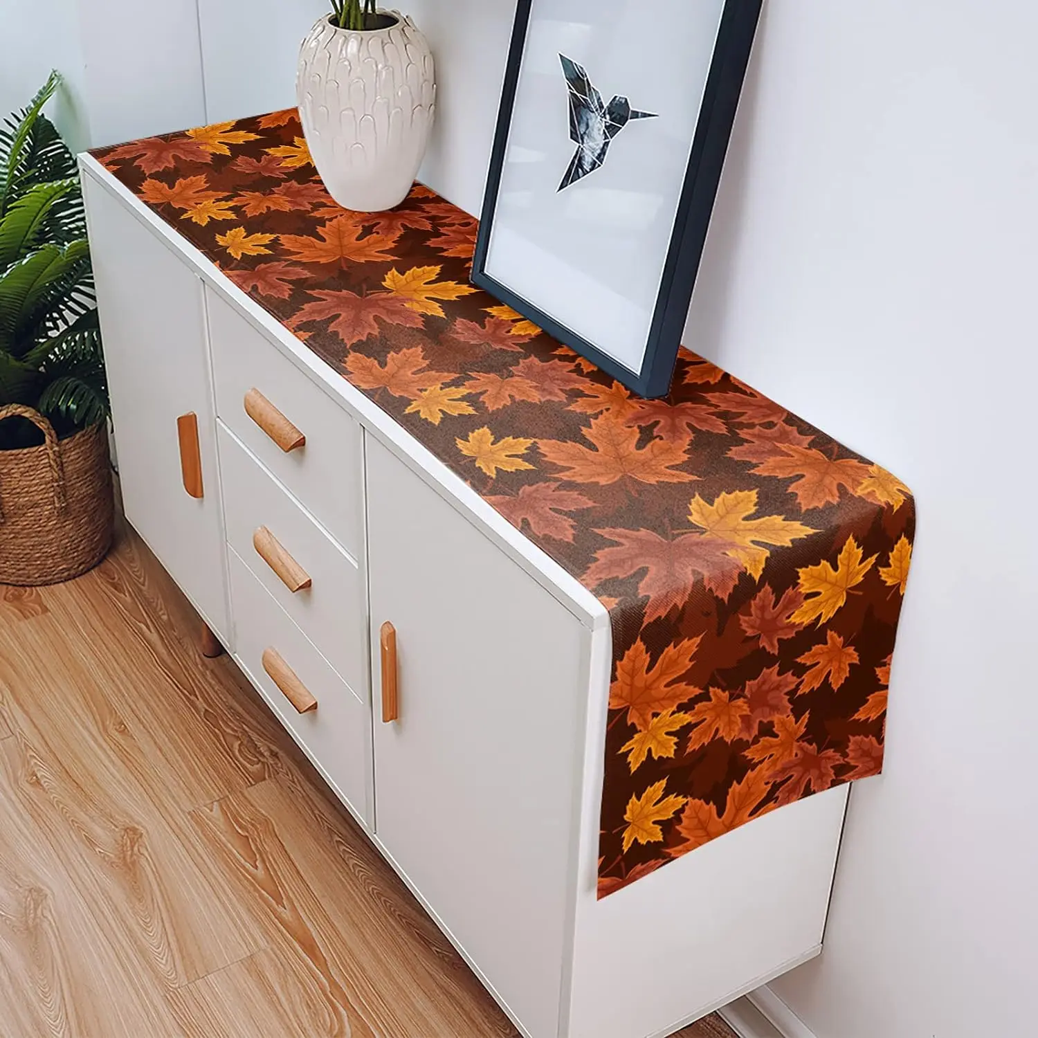 Fall Thanksgiving Maple Leaf Linen Table Runner Dresser Scarves Farmhouse Kitchen Dining Table Runners Wedding Party Decorations 4