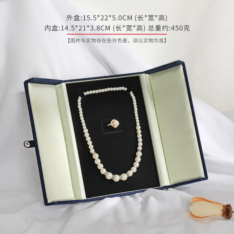 Fadsace Set di gioielli in velluto, scatola regalo per anelli, orecchini, ciondoli, collane e collane con perle e grosse (blu