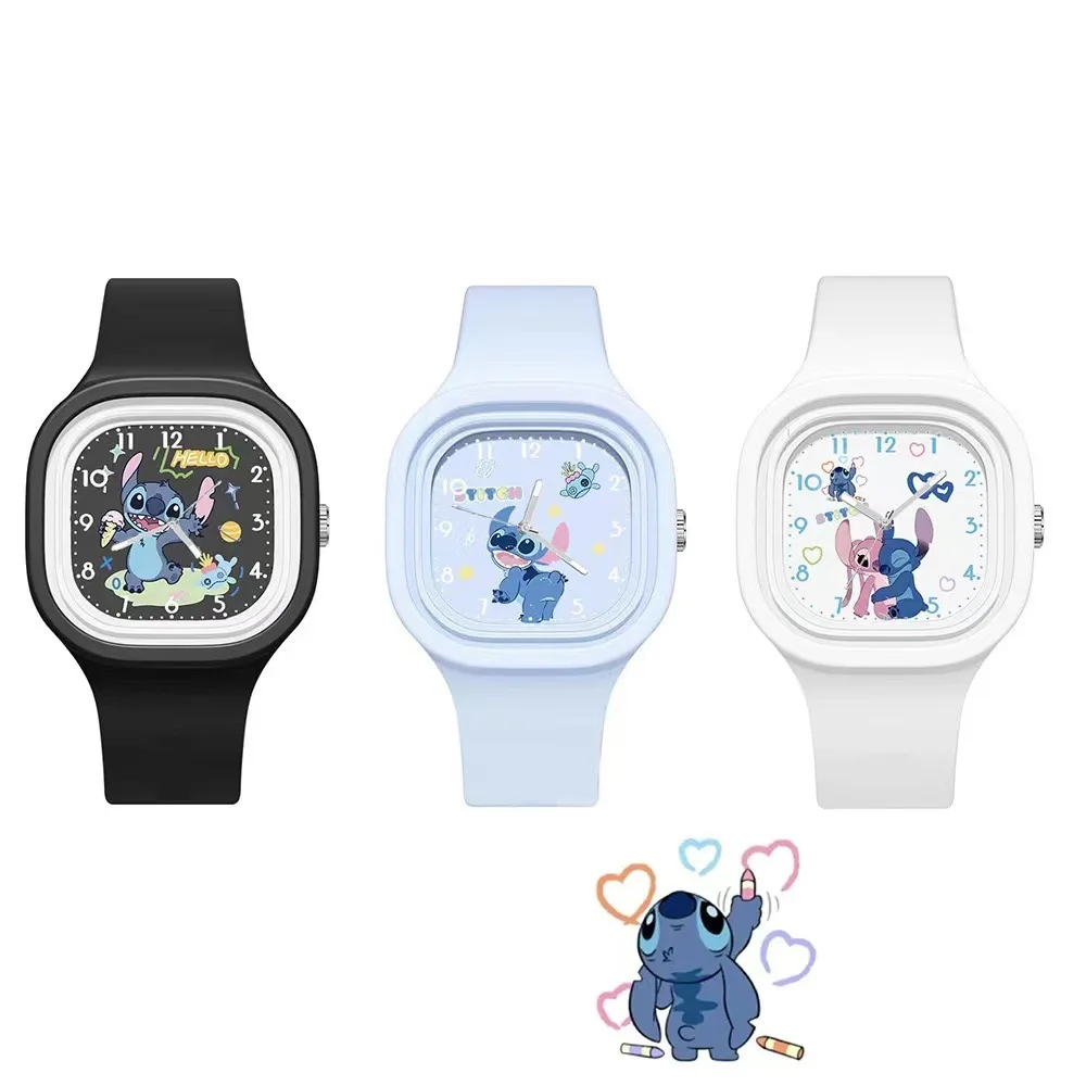 

Лидер продаж, детские часы Disney Stitch Kawaii, четыре квадрата, высококачественные силиконовые часы, детские часы, подарки на день рождения