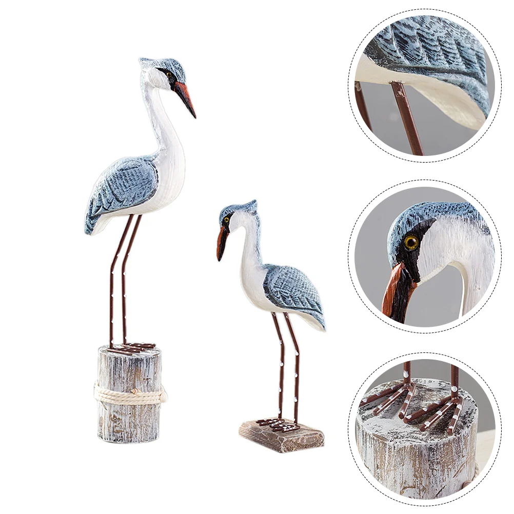 

2 Pcs Seagull Ornaments Desktop Decor Shape Adornment Lovely Children's Room Wooden Craft Animal Decoration